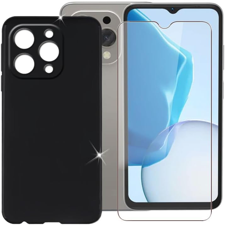 pour Doogee N55 (6,56") Coque de téléphone + Protecteur d'écran, Coque pare-chocs antichoc Slim en silicone souple TPU anti-rayures + Verre trempé pour Doogee N55 - Noir