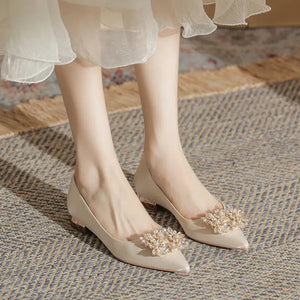 Flat Shoes Bridal Shoes Square Buckle Rhinestone Low Heeled Single Shoes high heels