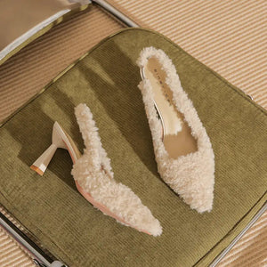 High Heels Hairy High Heels Baotou Back Hollow Fine Heeled High Heeled Single Shoes high heels