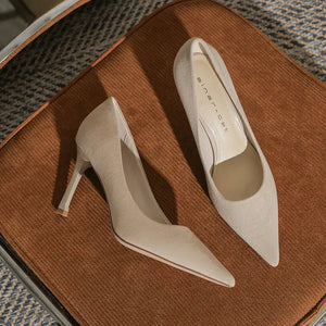 High heeled shoes Small heeled suede Fashion high heels Single shoes high heels