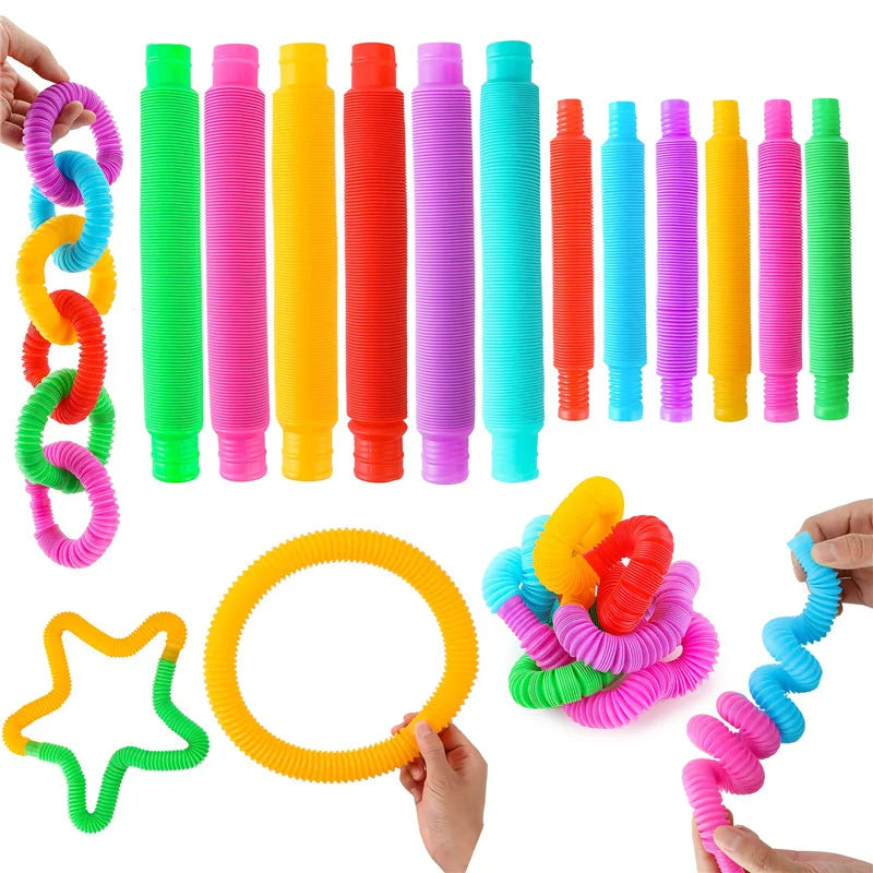 1/8 PCS Flexible Plastic Popular Color Creative Telescopic Pipe Corrugated Decompression Vent Children's Toy Birthday Party Gift
