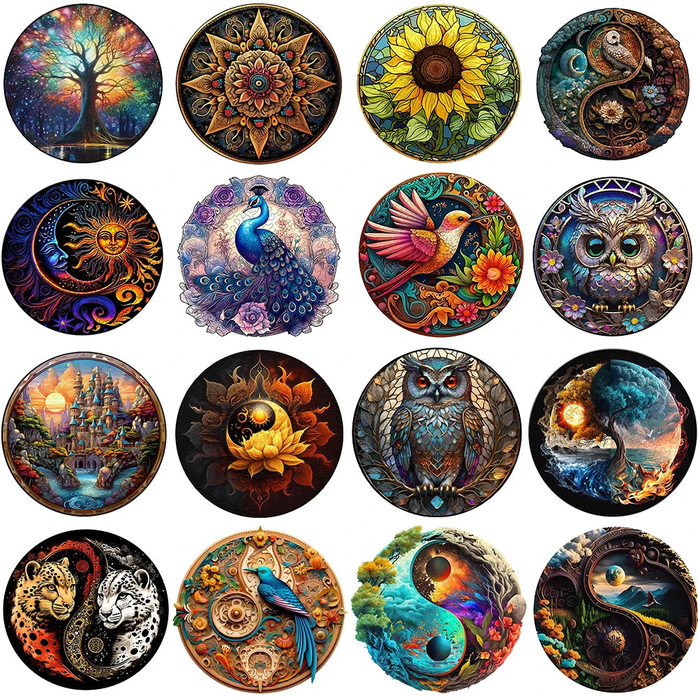 أحجية خشبية دائرية ملونة - أحجية خشبية ذات شكل غير منتظم - أحجية عالية الصعوبة - ألعاب أحجية - هدية عيد ميلاد رائعة