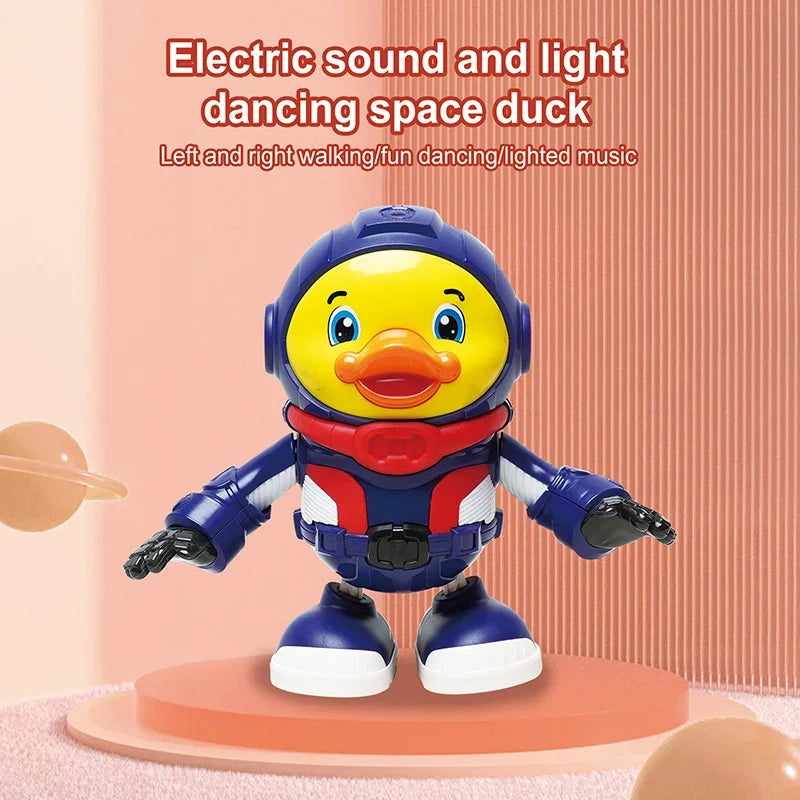 لعبة تفاعلية للأطفال على شكل بطة فضاء مع موسيقى وضوء كهربائي وصوت وضوء ورقص والروبوت المتحرك والمتأرجح هدية للأطفال