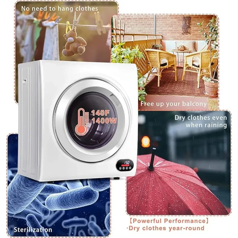 Компактная сушилка для белья объемом 3,5 куб. фута, 3 сушилки для белья из нержавеющей стали с фронтальной загрузкой и выхлопной трубой, портативная сушилка