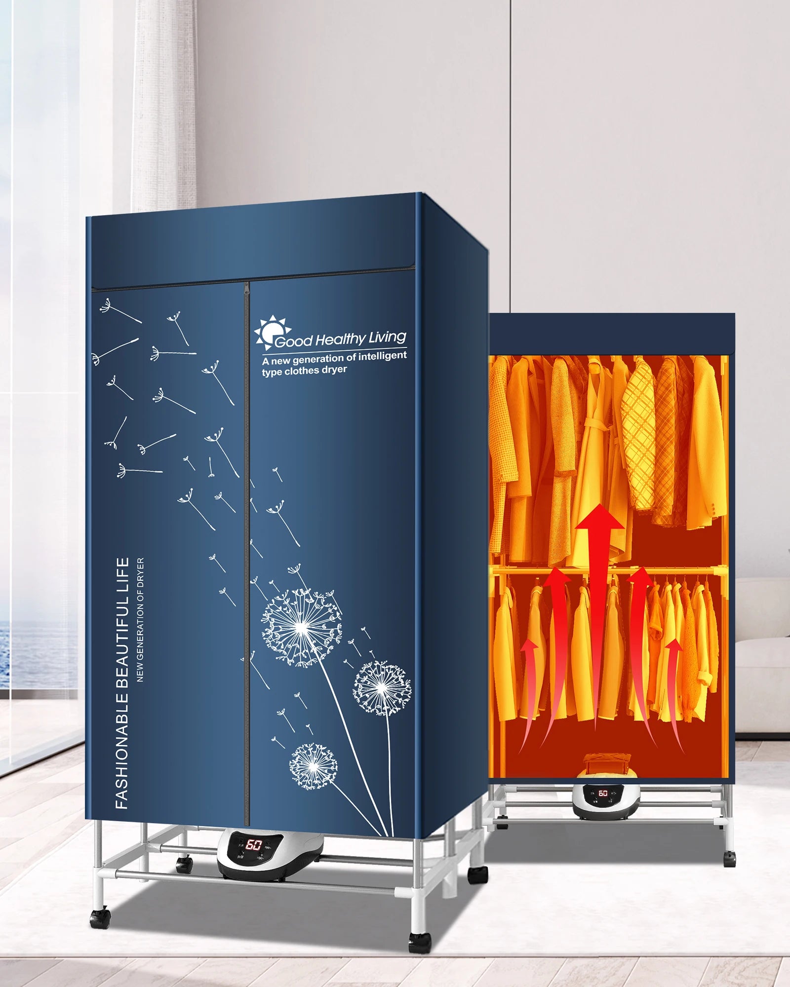 Портативная электрическая сушилка для белья, сушилка для белья с подогревом 220 В-1500 Вт, сушилка для белья с подогревом и таймером, электрическая сушилка для белья