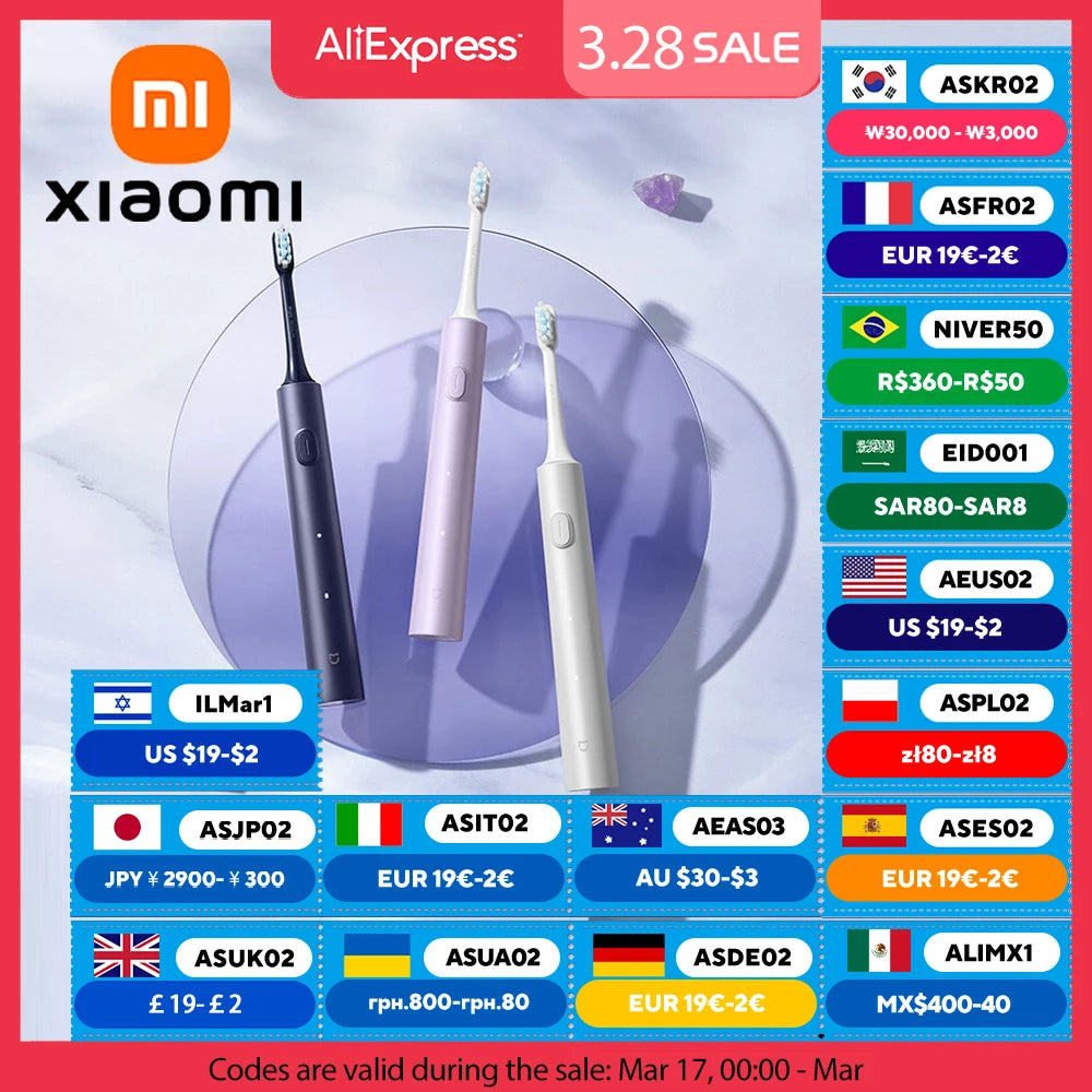 XIAOMI MIJIA T302 электрическая звуковая зубная щетка USB зарядка перезаряжаемая для взрослых водонепроницаемая электронная отбеливающая зубная щетка