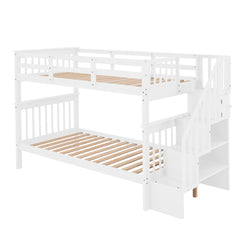 Aramintah Twin over Twin Bunk Bed with Storage and Guard Rail, White