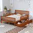 Full Size Wood Platform Bed with Guardrails on Both Sides and Two Storage Drawers, Walnut