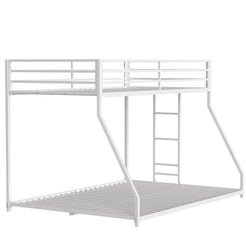 Adam Sturdy Twin Over Full Bunk Bed Metal White for Kids and Adult, Low Profile Twin Over Full Bunk Bed with Ladder and Guardrails, Easy Climbing, Beds for Bedroom