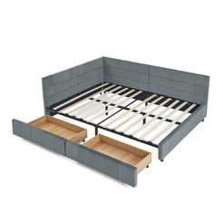 Mid-Century Upholstered Tufted Full Size Storage Bed Frame with Backrest and Armrests in Grey Velvet