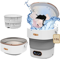 15L Portable Small Washing and Dryer Machine Collapsible Washer with Spin for Apartment Travel Underwear Washing Machine