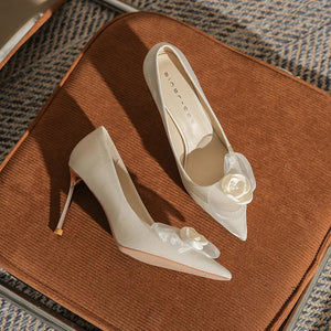 French Heels Bridal Shoes Flower Wedding Shoes High Heels Single Shoes high heels