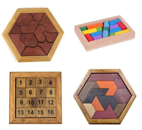 Wooden Board Puzzle Kids Educational Math Tangram Puzzles Game Toys for Adults Children