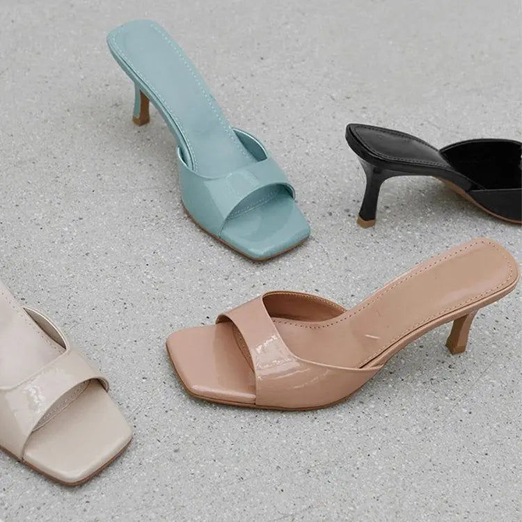 High-heeled sandal slippers-New British style women's slippers high heels