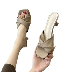 New Simple Heeled Sandals Cat Heeled High Heels - French Slippers high heels