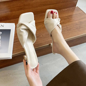 New Simple Heeled Sandals Cat Heeled High Heels - French Slippers high heels