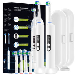 2x Rotating Wireless Charging Electric Toothbrush Set, 4 Modes Rechargeable Rotary Toothbrush Compatible with Oral B Brush Heads