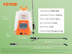 VEVOR Battery Powered Backpack Sprayer, 0-90 PSI Adjustable Pressure, 4 Gallon Tank,Back Pack Sprayer with 8 Nozzles and 2 Wands