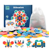 Set de 180 pièces Puzzles 3D en bois Formes géométriques colorées Tangram Jeu de puzzle Montessori Jouets éducatifs pour enfants