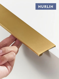 Nurlin Solid Brass Cabinet Drawer Cabinet Door Handle Comfortable Rounded Edge Lip Pull Extended Length Brushed Brass