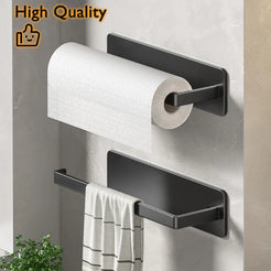 Kitchen Paper Roll Holder Self Adhesive No Punch Tissue Hanger Plastic Wrap Rag Rack Carbon Steel Bathroom Kitchen Towel Holder