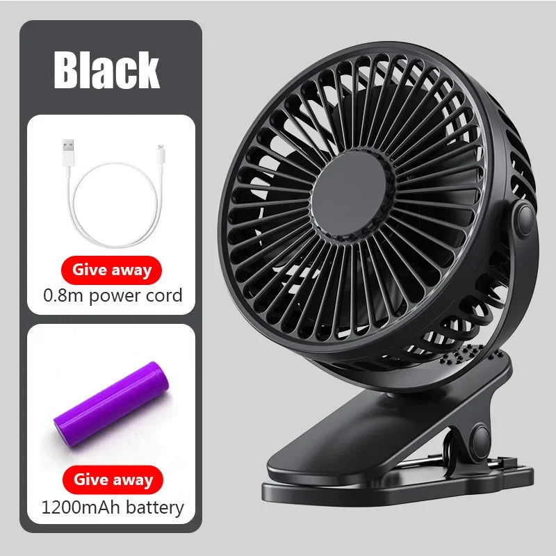 Ventilador de Mesa Recargable por USB Tipo Clip Portátil Mini Ventilador de Escritorio Ventilador Ajustable con Clip de Rotación de 360 Grados Para Dormitorio de Estudiantes