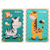 Puzzle en bois Montessori pour bébé, jouets éducatifs pour enfants, jeu de puzzle 3D en forme d'animaux de dessin animé, tableau d'activités pour enfant de 2 à 3 ans