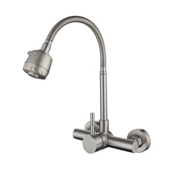 304 stainless steel into wall hot and cold double hole sink universal pipe shower water rotary kitchen faucet
