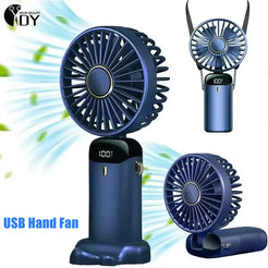 5 Speed Handheld Mini Fan Foldable Portable Neck Hanging Fans USB Rechargeable Fan With Phone Stand And Display Screen 6000mAh
