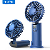 TOPK Ventilateur Mini Portable Ultra Silencieux 5000mAh USB Rechargeable Portable à Main 4 Vitesses Ventilateur de Bureau Pliable avec Base à Lanière pour Voyage Maison