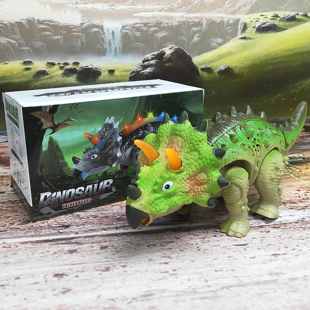 Juguetes de dinosaurios Modelo Triceratops Dinosaurio caminante eléctrico interactivo Colección de juguetes de modelos de animales para regalos de cumpleaños para niños