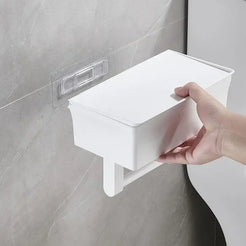 2 In 1 Home Adhesive Toilet Paper Holder Box with Shelf and Storage Box Wall Mount Toilet Paper Roll Box