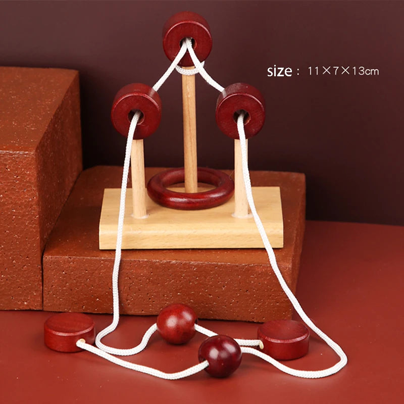 Wooden Unlock Decompression Toys Luban Lock Brain Teaser Unloop Toys Threading Rope Loop Puzzle Educational Game for Adults Kids