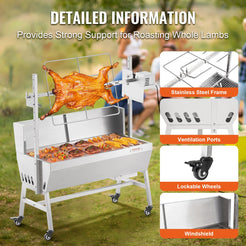 VEVOR Rotisserie Grill with Windscreen, BBQ Whole Pig Lamb Goat Charcoal Spit Grill, 35 Inch 90 Lbs Capacity, Electric 42W Motor
