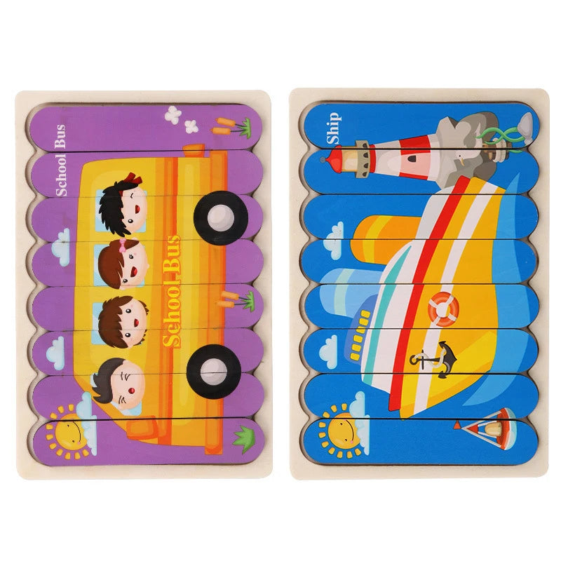 Puzzle en bois Montessori pour bébé, jouets éducatifs pour enfants, jeu de puzzle 3D en forme d'animaux de dessin animé, tableau d'activités pour enfant de 2 à 3 ans
