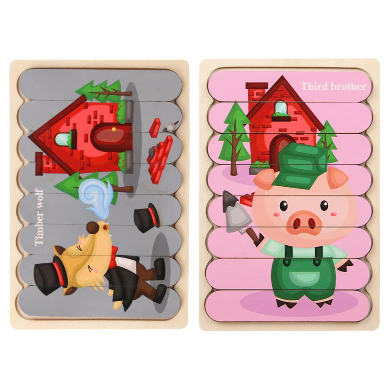 Puzzle en bois Montessori pour bébé, jouets éducatifs pour enfants, jeu de puzzle 3D en forme d'animaux de dessin animé, tableau d'activités pour enfant de 2 à 3 ans