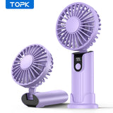 TOPK Ventilateur Mini Portable Ultra Silencieux 5000mAh USB Rechargeable Portable à Main 4 Vitesses Ventilateur de Bureau Pliable avec Base à Lanière pour Voyage Maison
