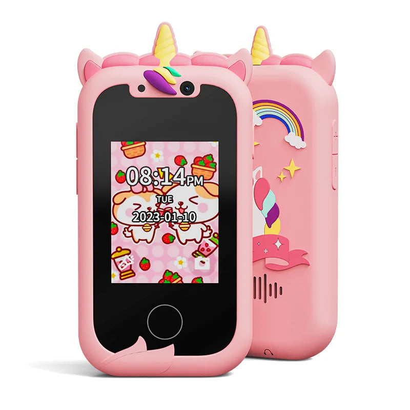 Téléphone intelligent pour enfants Jouets caméra Écran tactile Licorne Mobile bébé Lecteur MP3 Appareil photo numérique Jouets éducatifs pour filles garçons âge 3-8 ans
