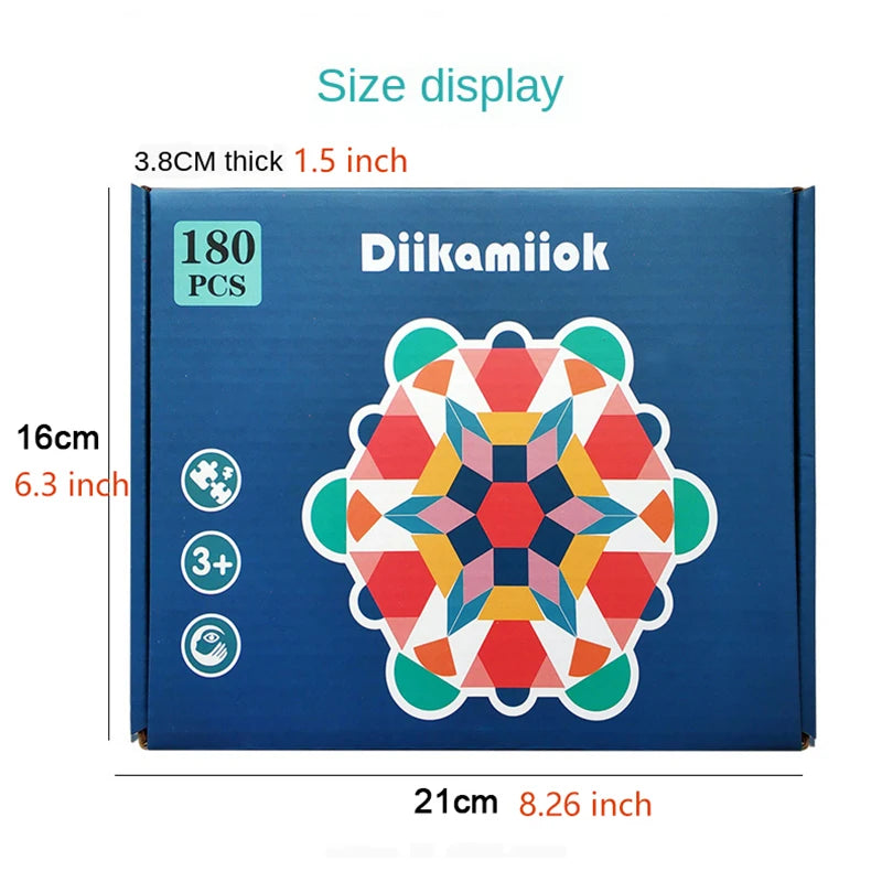 180pcs Set Wooden 3D Puzzles Colorful Geometric Shape Tangram Jigsaw Game Kids Montessori Learning Educational Toys for Childre