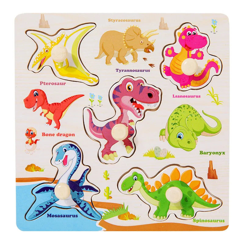 Puzzle en bois Montessori pour bébé, jouets éducatifs pour enfants, jeu de puzzle 3D en forme d'animaux de dessin animé, tableau d'activités pour enfant de 2 à 3 ans