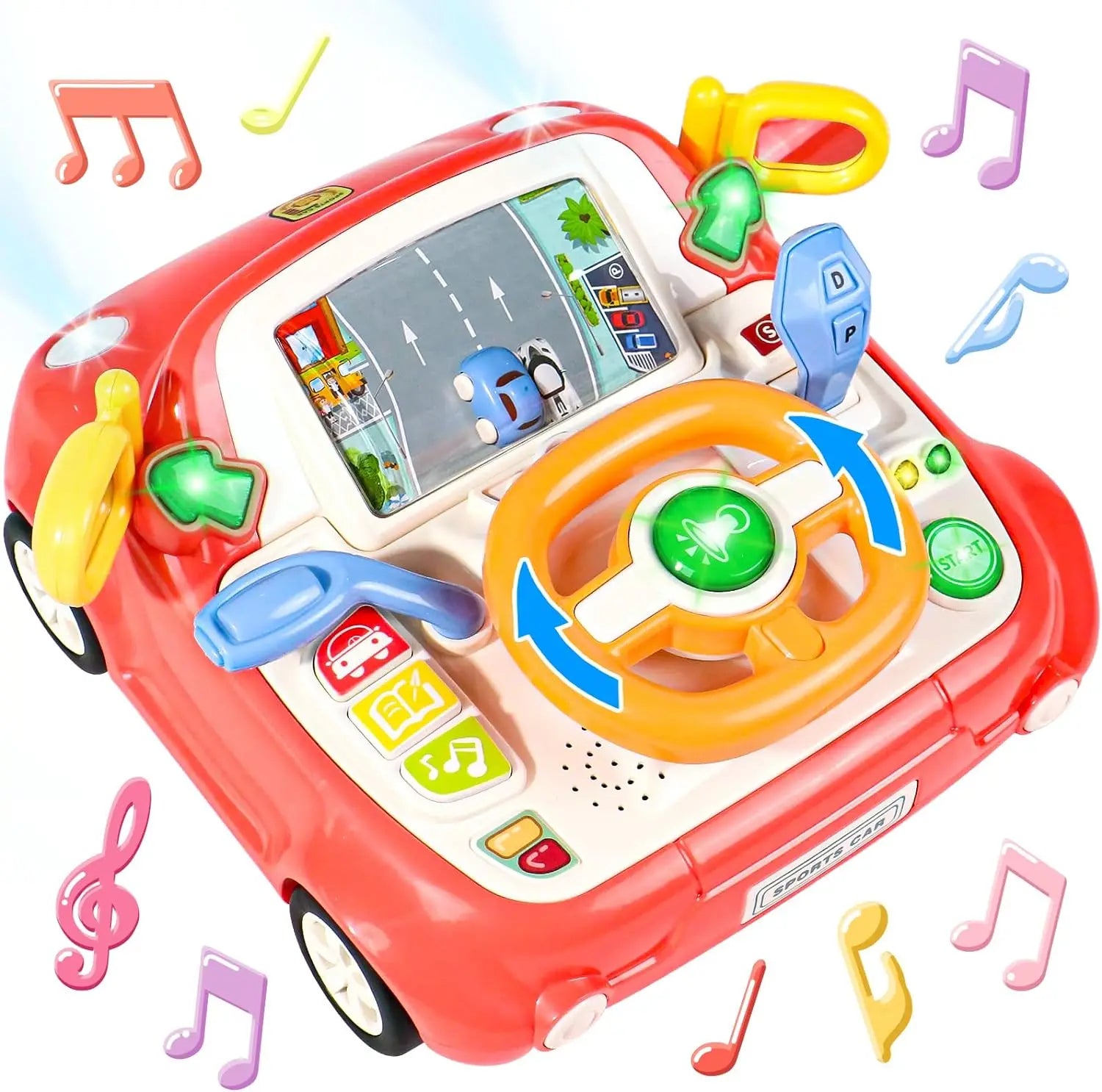 Baby Car Toy Musical Steering Wheel Toy Interactive Simulation Drving Toys Car Seat Sensory Toy Develops Fine Motor Skills
