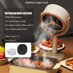 Desktop Range Hood for Kitchen USB Charging Exhaust Fan Hood Adjustable Suction Absorbs Oil Air Blower Extractor for Indoor BBQ