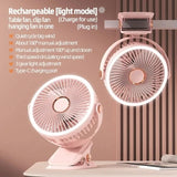 Ventilador eléctrico portátil de 3 velocidades para exteriores e interiores, ventilador de escritorio recargable, ventilador de pared con luz LED, ventilador para oficina y hogar