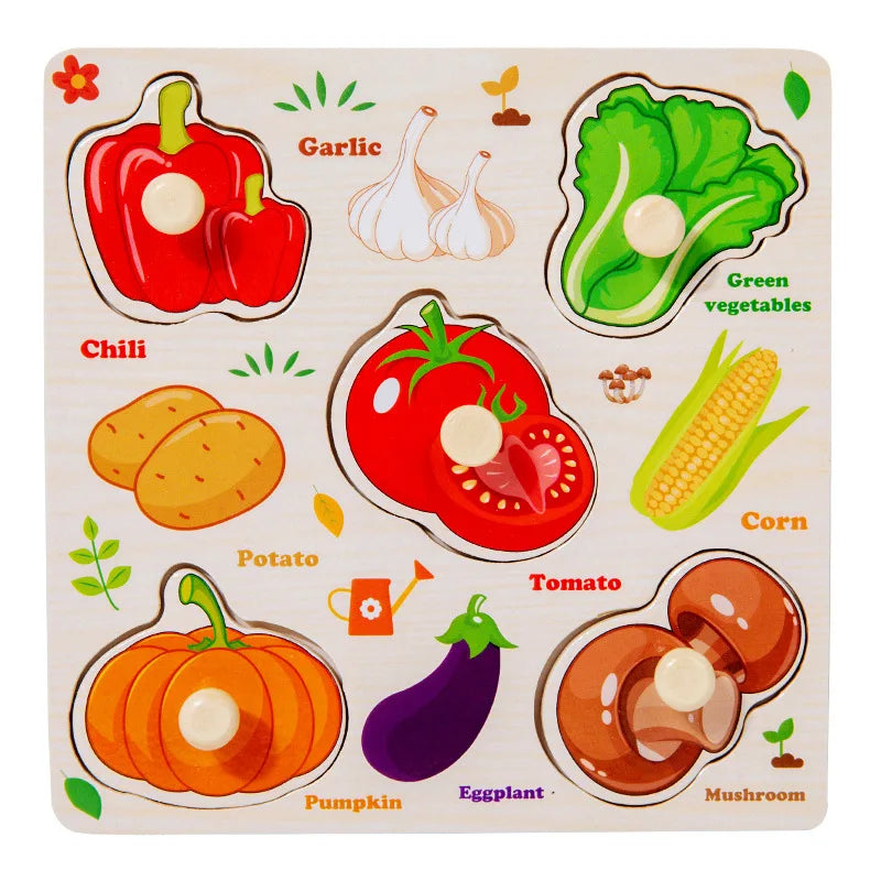 Puzzle en bois Montessori pour bébé, jouets éducatifs pour enfants, jeu de puzzle 3D en forme d'animaux de dessin animé, tableau d'activités pour enfant de 2 à 3 ans