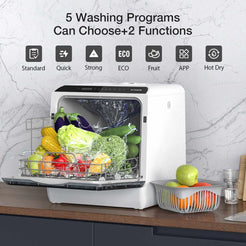 Portable Countertop Dishwashers Blitzhome Compact Dishwashers with 5 L Built-in Water Tank & Inlet Hose 5 Washing Programs