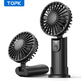 TOPK Ventilateur Mini Portable Ultra Silencieux 5000mAh USB Rechargeable Portable à Main 4 Vitesses Ventilateur de Bureau Pliable avec Base à Lanière pour Voyage Maison