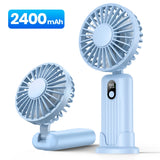 Ventilateur Mini Portable TOPK, Ventilateur de Cou à Main Rechargeable USB 2400mAh 3en1 Ventilateur Électrique Personnel Ventilateurs sur Pied pour Chambre Camping Pliable