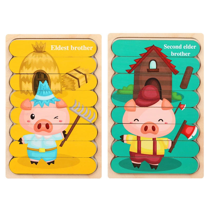 Puzzle en bois Montessori pour bébé, jouets éducatifs pour enfants, jeu de puzzle 3D en forme d'animaux de dessin animé, tableau d'activités pour enfant de 2 à 3 ans
