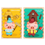 Puzzle en bois Montessori pour bébé, jouets éducatifs pour enfants, jeu de puzzle 3D en forme d'animaux de dessin animé, tableau d'activités pour enfant de 2 à 3 ans