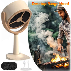 Desktop Range Hood for Kitchen USB Charging Exhaust Fan Hood Adjustable Suction Absorbs Oil Air Blower Extractor for Indoor BBQ